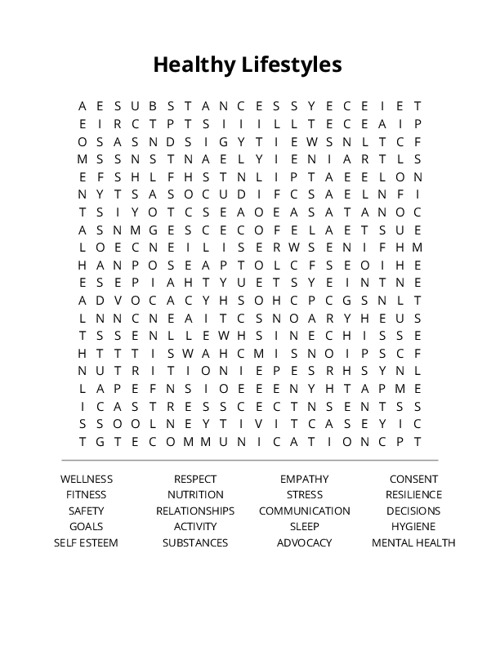 Healthy Lifestyles Crossword Puzzle