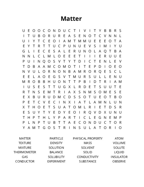 Matter Crossword Puzzle