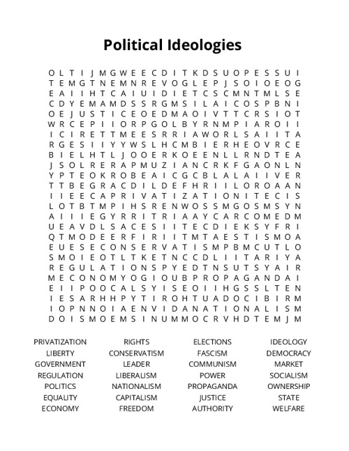 Political Ideologies Crossword Puzzle
