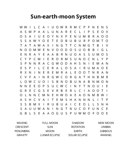 Sun-earth-moon System Crossword Puzzle