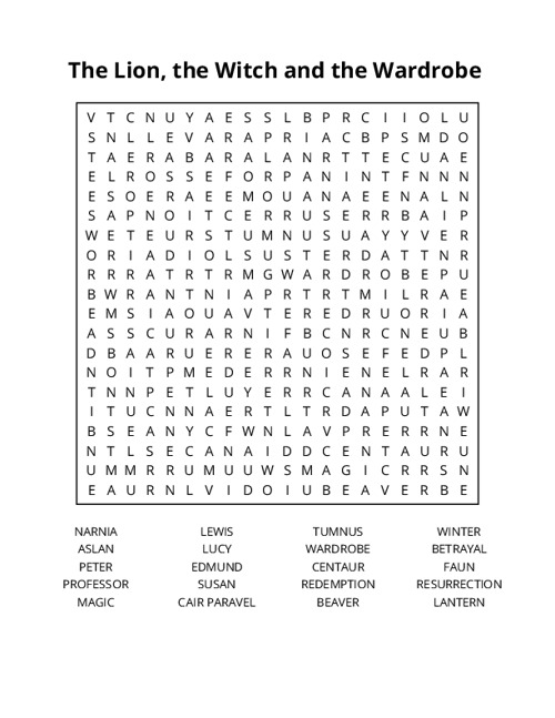 The Lion, the Witch and the Wardrobe Crossword Puzzle