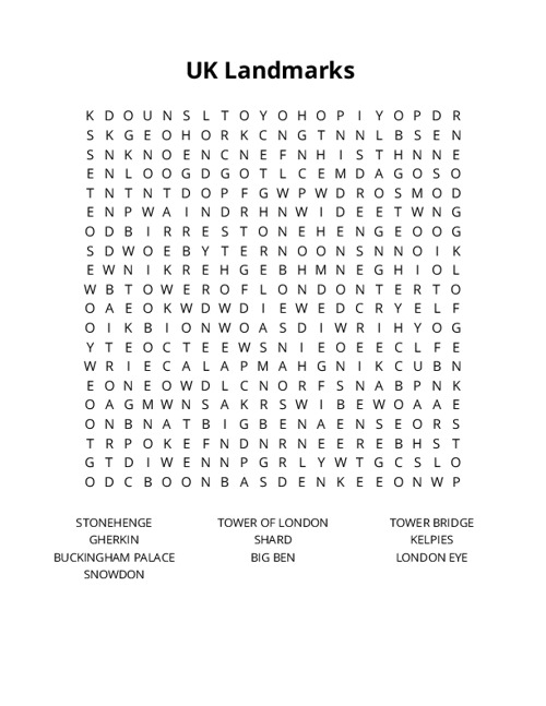 UK Landmarks Crossword Puzzle