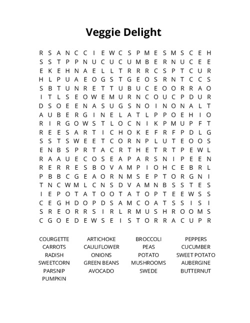 Veggie Delight Crossword Puzzle